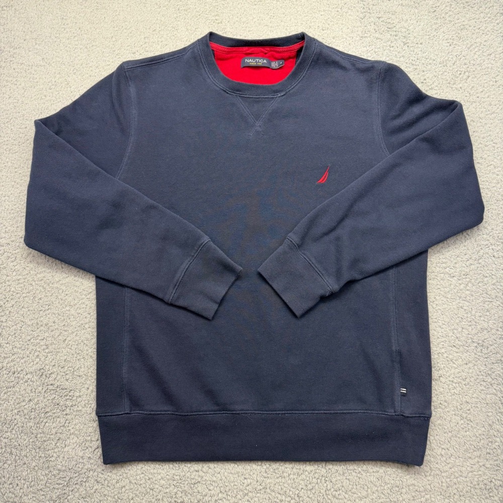 Nautica K44193 Mens Size Small Navy Blue Embroidered Logo Crewneck Sweatshirt